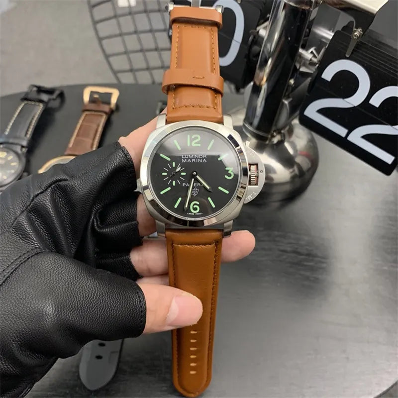 Panerai Black Dial Leather Watch - Hình 3